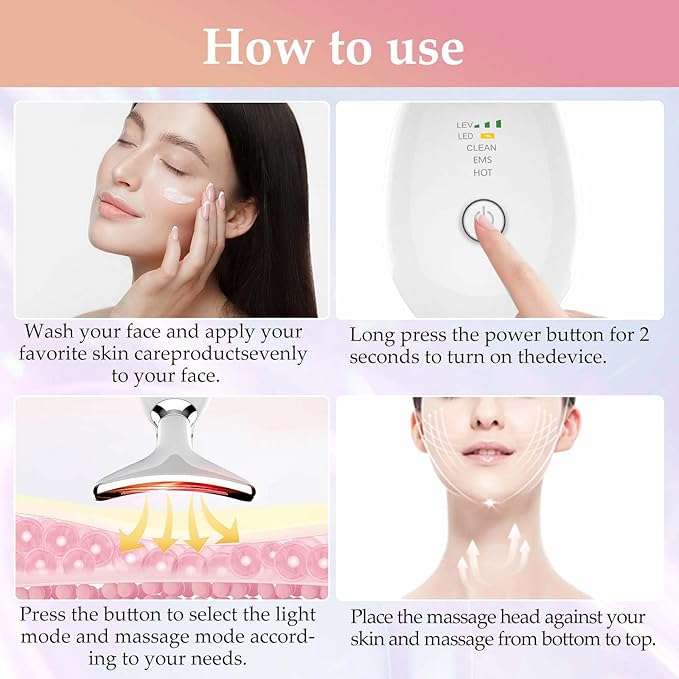 Red-Light-Therapy-for-Face and Neck Massager,7 Colors Womens Skin Rejuvenation Lifting Facial Massager Tool,Lymphatic Contour Massager Face for Toning,Glow Boost
