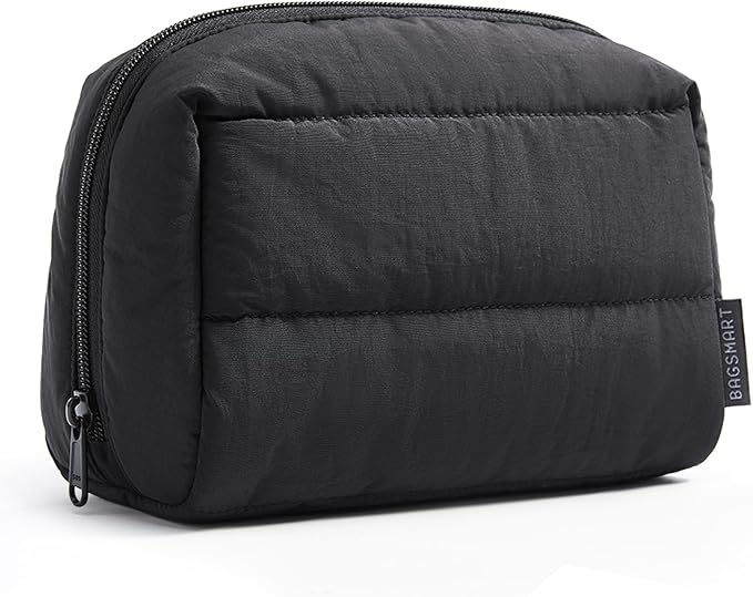 BAGSMART Travel Makeup Bag, Wide Opening Cosmetic Bag Compact & Spacious, Water-Resistant Travel Organizer Pouches for Women (Black)