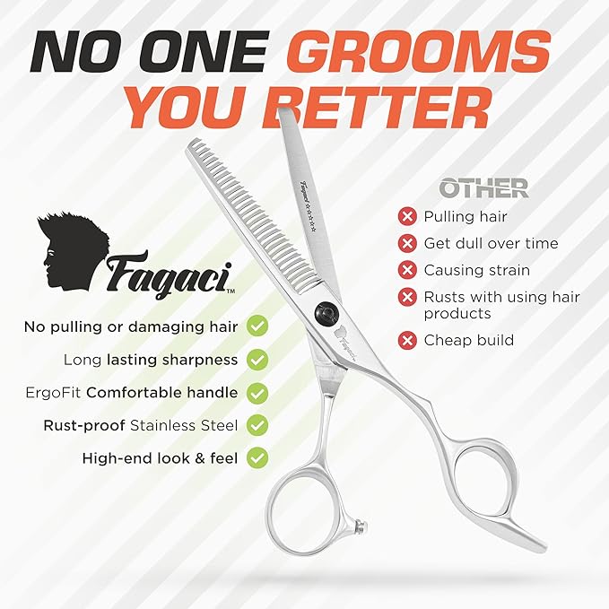 Fagaci Professional Thinning Shears & Hair Clippers for Barbers with Precise Cutting, Turbo Cordless Hair Clippers for Men Professional, Thinning Scissors, Hair Shears, Barber Scissors