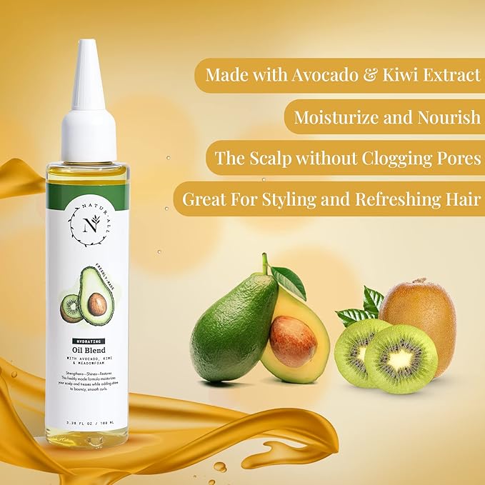 NaturAll Hydrating Hair Oil Blend with Cold pressed Avocado and Kiwi seed oils-Hair Growth Oil with Vitamin E & C- Hair Growth Serum for Hair Repair, Frizz, Breakage & Split Ends (3.38 FL OZ)