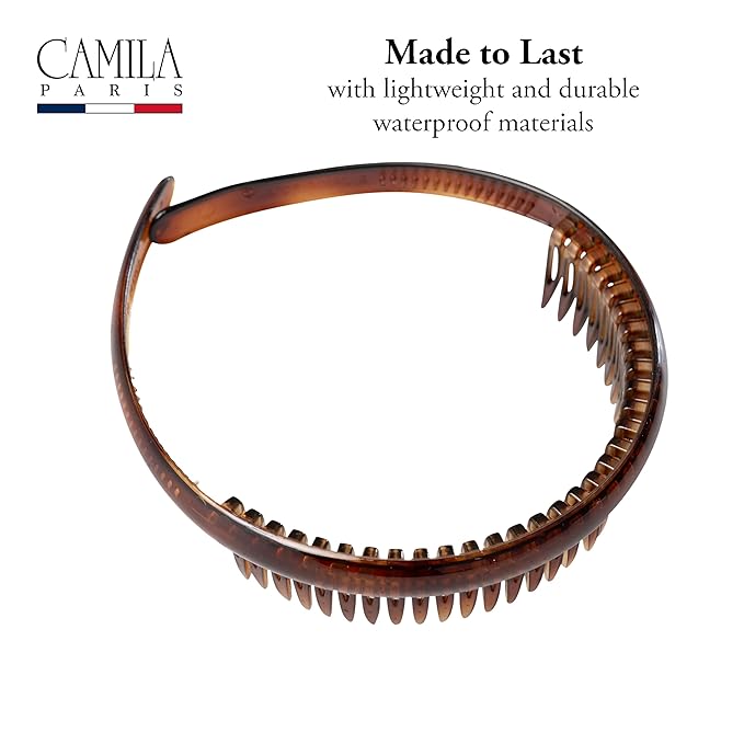 Camila Paris AD109 French Headband for Women Tortoise Shell, Strong Hold Grip Women's Hair Band, Very Flexible, No Slip and Durable Styling Girls Hair Accessories, Made in France