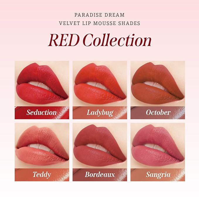 DEARDAHLIA Paradise Dream Velvet Lip Mousse (October) - Vegan Soft-Matte Lip Tint with Lightweight, Buildable, Long-Lasting Color, Whipped Mousse Texture. Cruelty-Free. 0.21 Fl oz