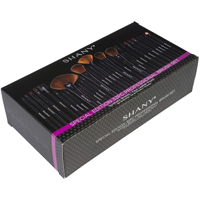 SHANY Makeup Brushes Premium Synthetic Foundation Powder Concealers Eye Shadows Cosmetics Brush Set with Faux Leather Pouch and Instruction sheet, 32 Count