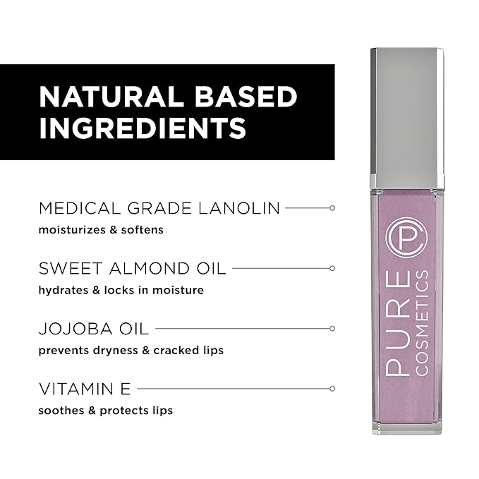 Pure Illumination Light-Up Lip Gloss with LED-Lit Applicator Brush + Side Mirror, Non-Sticky, Moisturizing Hydrating Lip Glosses with Lanolin, Jojoba Oil, & Vitamin E, Pouty Pink