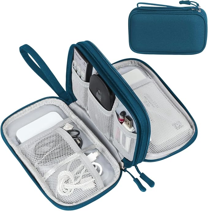 FYY Electronic Organizer, Travel Cable Organizer Bag Pouch Electronic Accessories Carry Case Portable Waterproof Double Layers Storage Bag for Cable, Cord, Charger, Phone, Earphone, Medium Size, Green