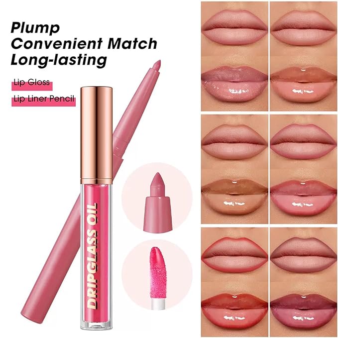 Pink Lip Liner Waterproof Lip Kit With Lip Liner and Gloss Long Lasting Pluming Smudge proof Highly Pigmented Lip Liner Set with Lipgloss (09# Pink)