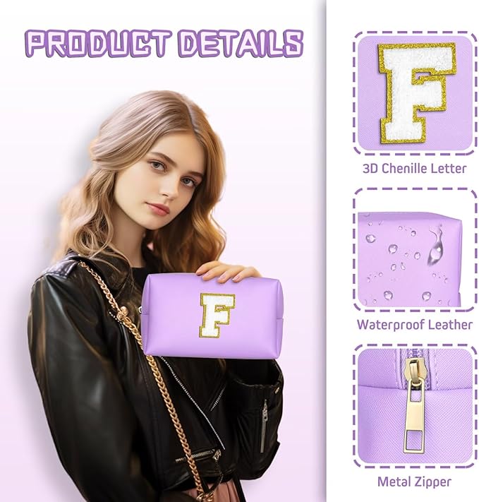TOPEAST Mom Gifts for Mom, Personalized Initial Makeup Bag Cosmetic Bags for Women Cute Purple Makeup Pouch Birthday Gifts for Mom Mothers Gifts (Purple A)