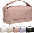 Birthday Gifts for Women, Personalized Makeup Bag with Handle, Initial Double Layer Cosmetic Bag with Makeup Brush Organizer, PU Leather Travel Toiletry Bag, Gifts for Friends Female Mom