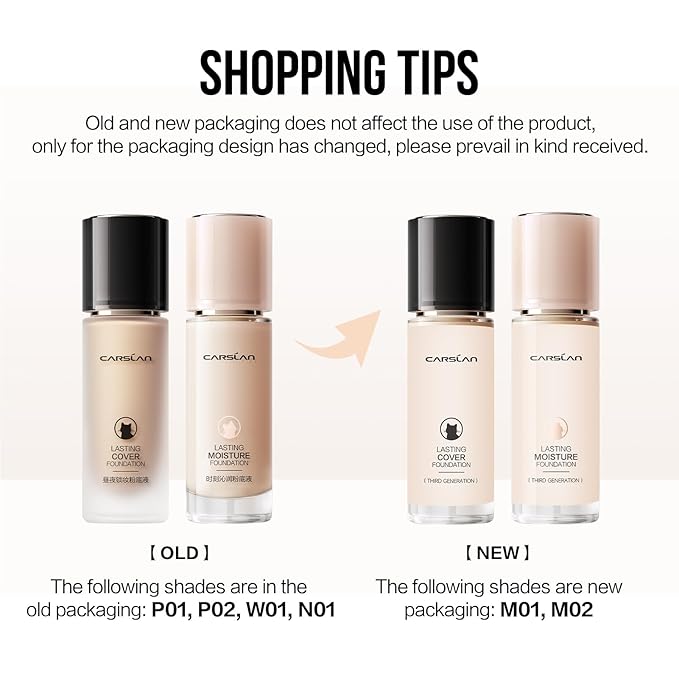 CARSLAN Lasting Moisture Foundation, 24H Longlasting Medium Coverage Dewy Finish Face Makeup, Poreless, Lightweight, Hydrating Liquid Foundation For Dry Skin, M02