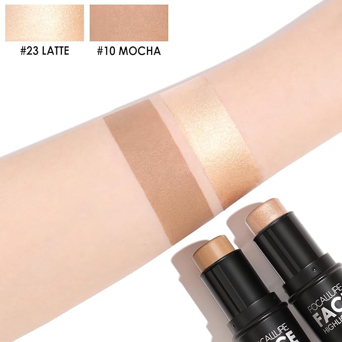 FOCALLURE 2 Pcs Mineral Cream Contour Stick,Moisturize Highlighter and Bronzer Pen,Non Stick Face Brightens & Shades Pencil,Long Lasting & Smooth Gliding Face Illuminator Makeup,23+10