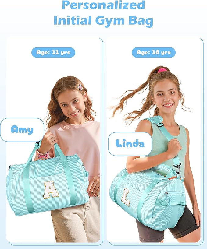 Tween Girl Gifts Trendy Stuff, Girls Travel Duffle Bag, Kids Initial Overnight Bags with Shoe Compartment, Personalized Weekend Bag with Cosmetic Pouch, Preppy Stuff (Letter E)