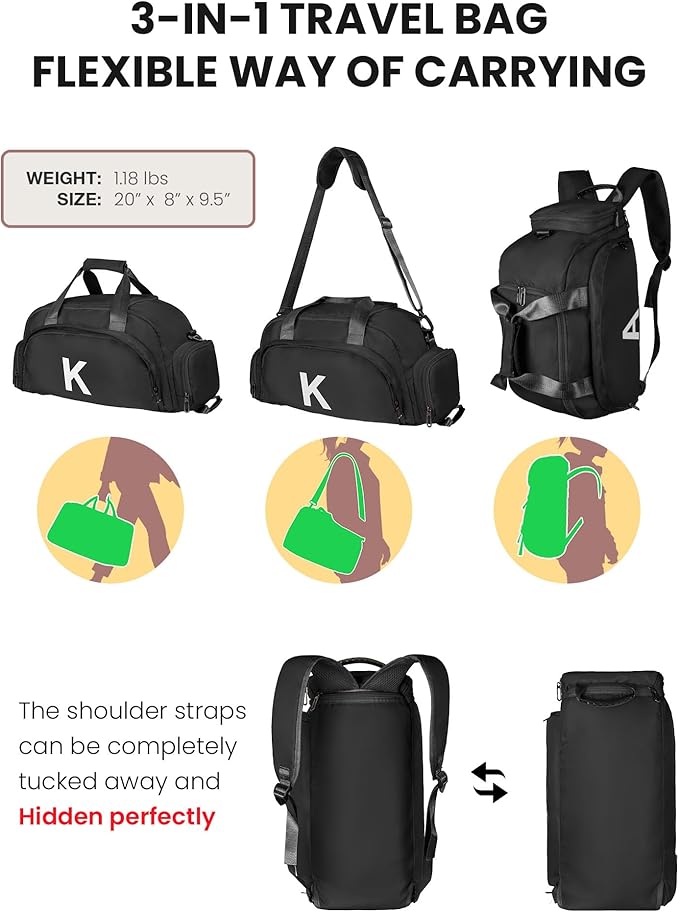 12 Year Old Boy Birthday Gifts, Initial Gym Bags with Shoe Compartment, Dance Bag for Girls, Monogram Kid Overnight Bags, Carry on Travel Duffel-Perfect for Soccer Sport (Letter D)