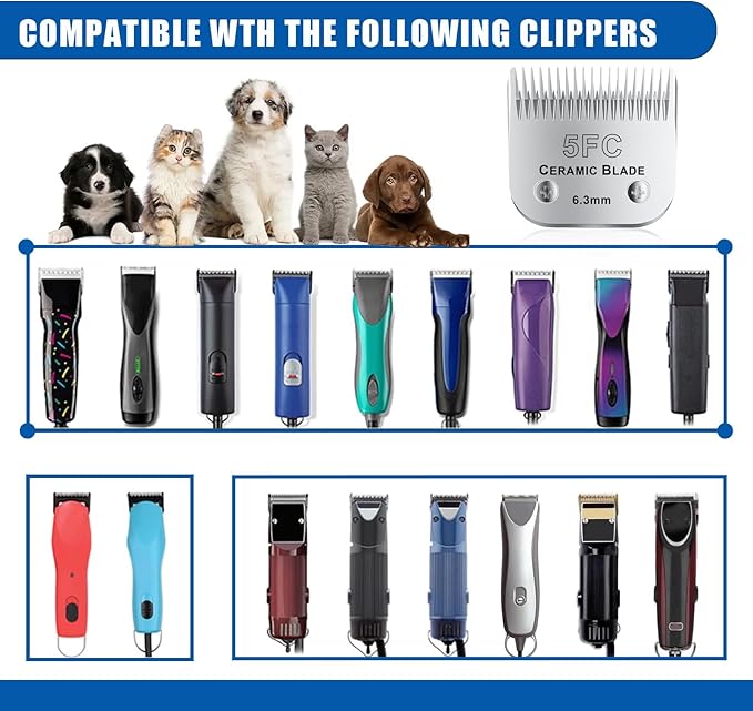 5FC# Detachable Pet Dog Grooming Clipper Ceramic Blade,Compatible with Andis Size 5FC Cut Length 1/4”(6.3mm),Compatible with andis/wahl/Oster Dog Clippers 1PCS