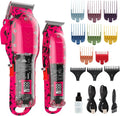 Professional Hair Clippers for Men, Cordless Barber kit for Hair Cutting & Grooming, Pink Hair Clippers and Trimmer Set for Barber Haircut with LED Display, 8 Fade Taper Combs