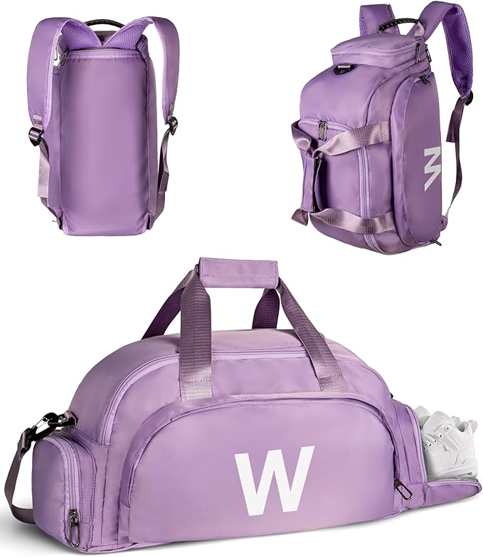 Daughter Niece Granddaughter Birthday Gifts, Initial Gym Bags with Shoe Compartment, Dance Bag for Girls, Monogram Kid Overnight Bags, Teen Girl Gift Trendy Stuff (Letter W)