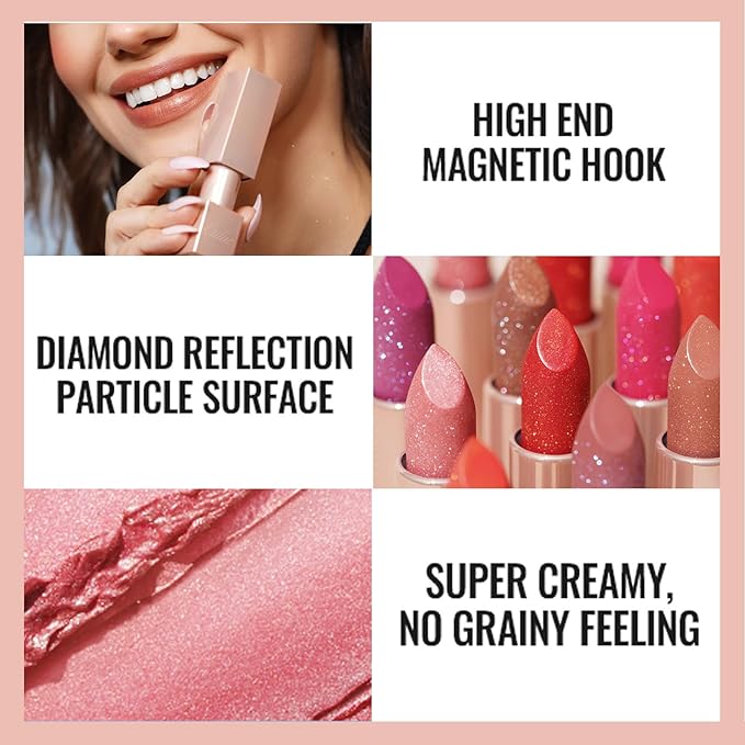 Oulac Blue Purple Glitter Lipstick, Infinity High Shine Finish, Hydrating Lip Color Infused with Damask Rose Oil for All-Day Comfort, Gluten-Free Vegan Beauty, D01 Sapphire