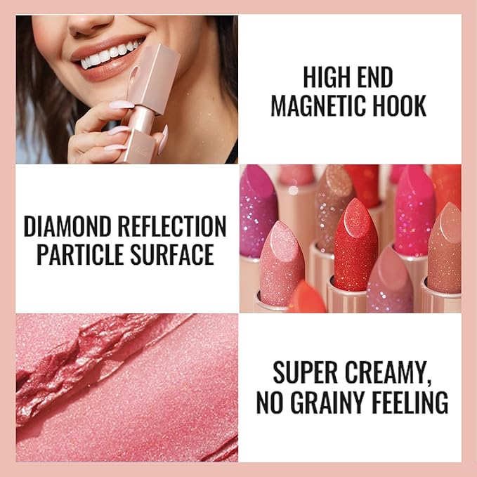 Oulac Moisture Shine Lipstick Set 3PCS - Infinity High Shine Finish, Hydrating Vegan Lipstick Infused with Damask Rose Oil for All-Day Comfort, Gluten-Free, PG05+PG07+PG12