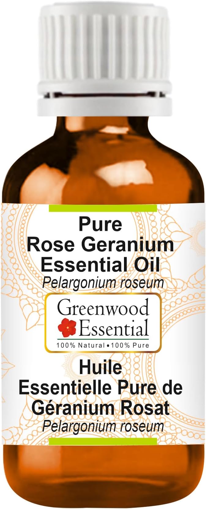 Greenwood Essential Rose Geranium Essential Oil (Pelargonium roseum) Pure | Non-Sticky | Non-Greasy | Lightweight | Men & Women | All Skin Types | Steam Distilled 30ml (1 oz)