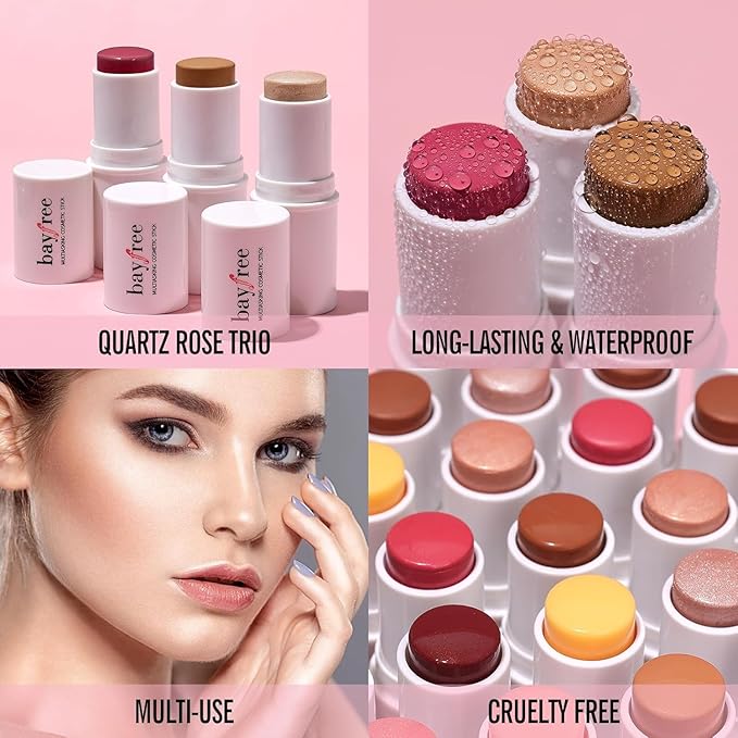 KIMUSE Multi Stick Trio Face Makeup, Cream Blush Stick for Cheeks & Lips, Contour Stick & Highlighter Makeup Sticks for All Skin