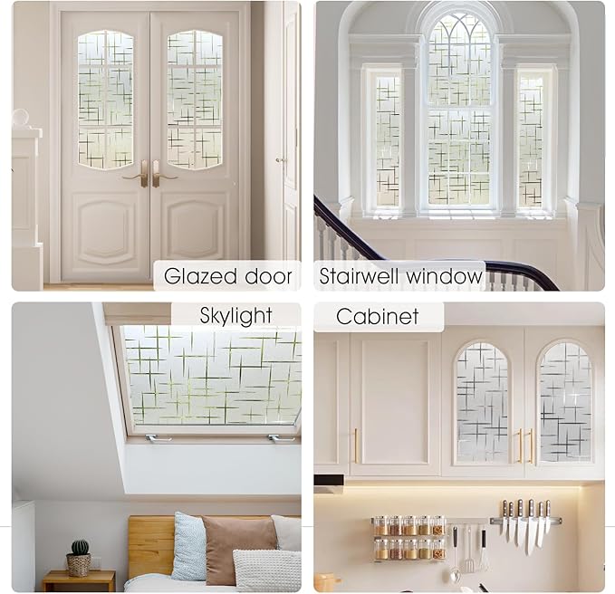 HIDBEA Window Privacy Film, Decorative Staic Cling Frosting Film, Heat Control UV Blocking Non-Adhesive Window Sticker for Home, Cross Pattern,29.5 X 78.7 Inches