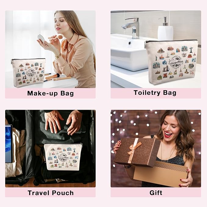 World Travel Cosmetic Bags for Women Travelers Unique People Who Travel Gifts for Women Friends Sisters Flight Attendant Bestie Graduation Friendship Girls Trip Gift Funny Makeup Bag