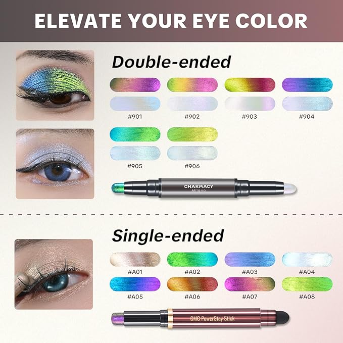 CHARMACY Multichrome 2 in 1 Cream Eyeshadow Stick, Waterproof Eye Brightener Highlighter Stick Makeup, High Pigmented, Smudge-Proof, Vegan & Cruelty-Free (#903)