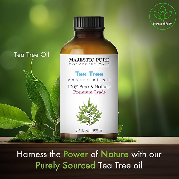 Majestic Pure Tea Tree Essential Oil with Glass Dropper - 3.4 Fl Oz Pack of 2-100% Pure and Natural Tea Tree Oil - Premium Grade Essential Oils for Diffuser, Aromatherapy, Soap and Candle Making