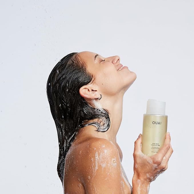 OUAI Fine Shampoo + Refill Bundle - Volumizing Shampoo with Keratin, Biotin & Chia Seed Oil for Fine Hair - Delivers Clean, Weightless Body - Sulfate Free Hair Care (2 Count, 10 Oz/32 Oz)