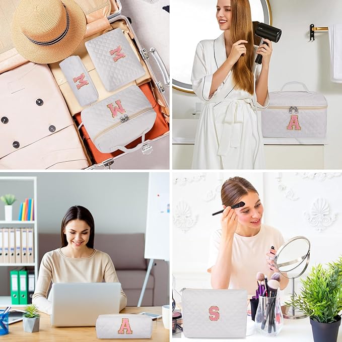 Initial Makeup Bag, Personalized Monogram Cosmetic Bag Set, Large Make up Bags | Travel Toiletry Bag | Makeup Bag for Girls Teen Girl Friend Sister Wife Girlfriend Gifts Daughter (Letter J)