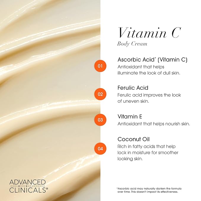 Advanced Clinicals Vitamin C Brightening Cream + Manuka Honey Body Lotion & Face Moisturizer 2pc Skincare Set For Women & Men | Body Butter Creams Help Reduce Appearance Of Dark Spots & Dry Skin, 2pc