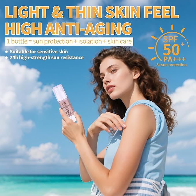 Tinted Face Sunscreen - Waterproof & Lightweight Liquid Foundation with SPF 50++, 3-in-1 Full Coverage Foundation Smooths & Blurs Pores, 209 Medium