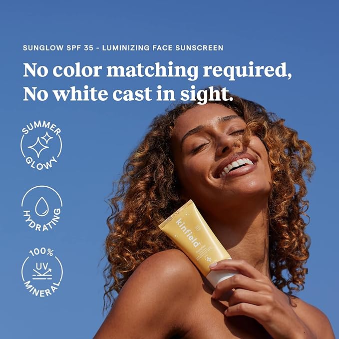 Kinfield Sunglow - Mineral Sunscreen for Face - SPF 35 - Luminizing Tint - 100% Natural Fragrance, Reef-Safe and Cruelty-free Skincare - 2.0 oz / 60 g