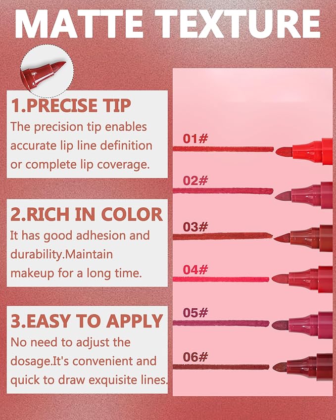 Lip Tint Stain Pen, Dark Red Brown Waterproof Long Lasting Matte Lip Liner Stain Pencil, High Pigment Quick Dry Liquid Lipstick, Non Sticky Smudgeproof Lip Tint Gloss,Festival Makeup Gift for Women-06