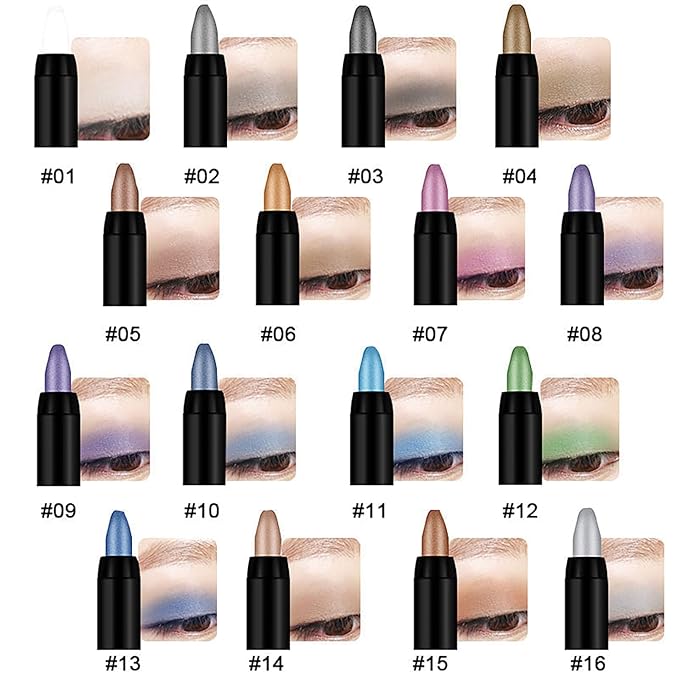 Eyeshadow Shimmer Stick, 16 Color Highlighter Eyeshadows Pencil Waterproof Glitter Eye Shadow Eyeliner Pen, Waterproof Eyeshadows Shimmer Stick Long Lasting Brightener Eyeshadow (09 Violet)