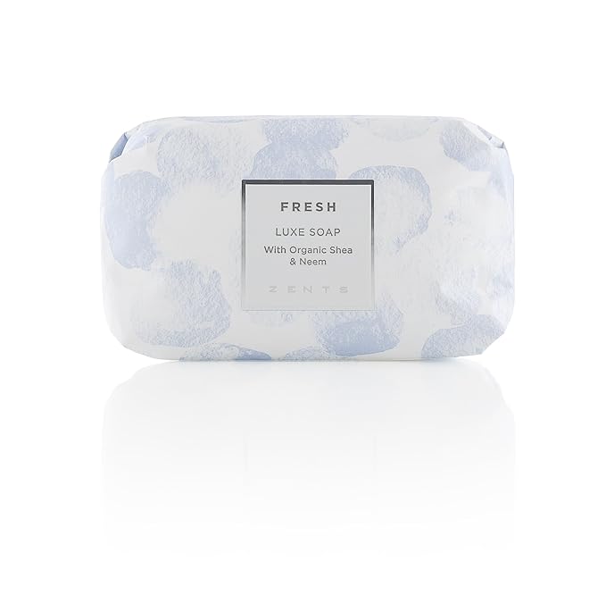 Zents Triple-Milled Luxe Bar Soap (Fresh Fragrance) | Moisturizing Soap with Organic Shea Butter | Gentle Hand & Body Wash | Nourishes & Softens Skin | 5.7 oz