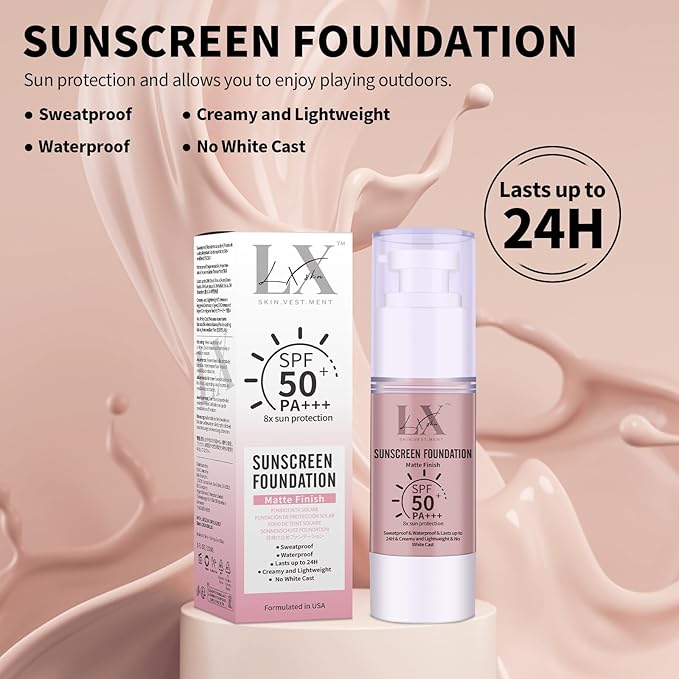 Tinted Face Sunscreen - Waterproof & Lightweight Liquid Foundation with SPF 50++, 3-in-1 Full Coverage Foundation Smooths & Blurs Pores, 403 Deep