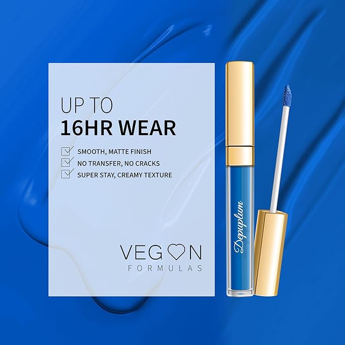 Blue Lipstick Matte for Women, Super Stay Long Lasting Lipstick Smudge Proof No Transfer Liquid Lipsticks, Cruelty Free Lip Makeup (DM01 Blue Bomb)