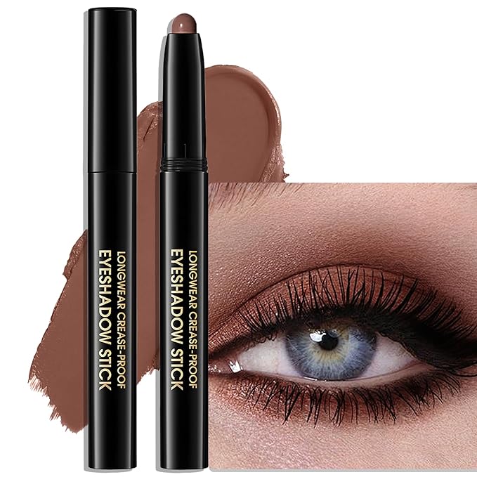 Eyeshadow Stick Matte Eye Shadow Pencil Cream to Powder Eye Brightener Crayon Long-Lasting Crease-Proof Neutral Eyeshadow Buildable & Blendable High Pigmented Eye Liner Makeup for Women, 2 PECAN