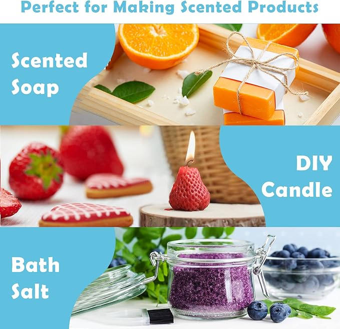 Fruity Fragrance Oil for Candle & Soap Making, Holamay Premium Fruit Essential Oils, 10 x 5ml - Coconut, Strawberry, Mango, Pineapple and More Diffuser Oil Scents, Summer Aromatherapy Oils Set