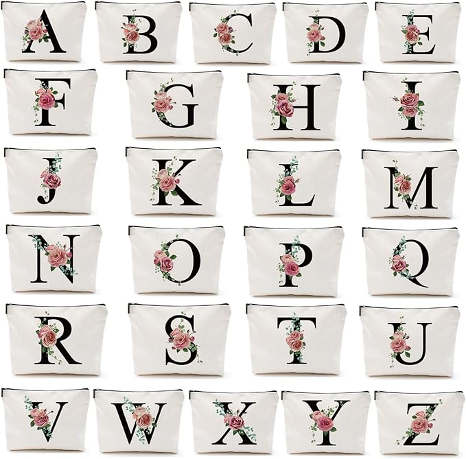 Initial A-Z Personalized Makeup Bag, Monogrammed Bridesmaid Presents Cosmetic Bag, Portable Stationary Storage Organizer, Friendship Travel Makeup Bags