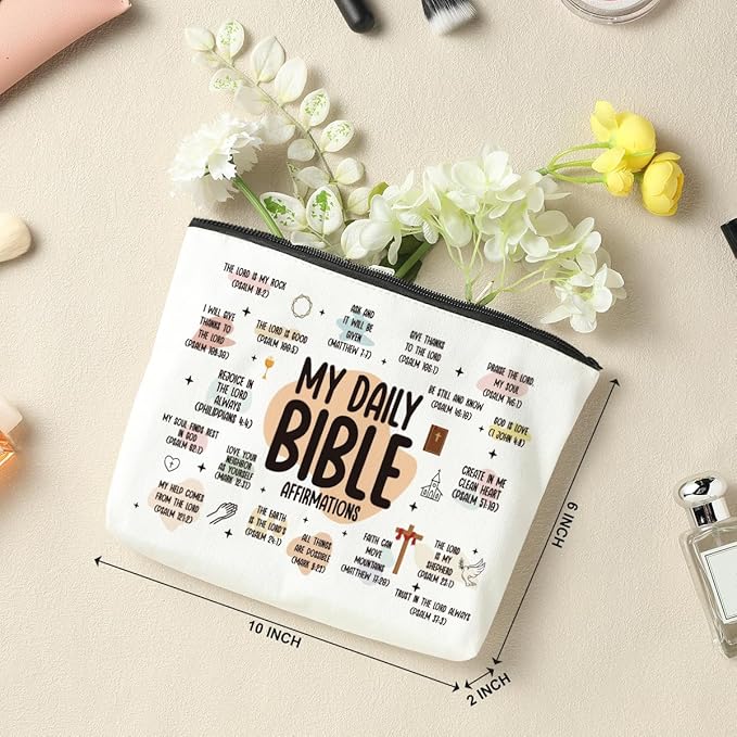 2 Pcs Inspirational Christian Gifts for Women: Bible Verse Scripture Makeup Bag Cosmetic Bag for Girl Daughter Bestie Friendship Gifts - Thanksgiving, Christmas, Graduation, Birthday