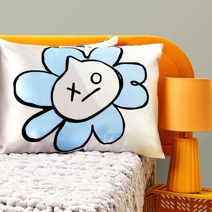 Kitsch x BT21 (Van) Satin Pillowcase with Zipper for Hair & Skin - Softer Than Silk Pillow Cases, Smooth Cooling Pillow Cover, Wrinkle-Free, Machine Washable, Queen/Standard (19x26)