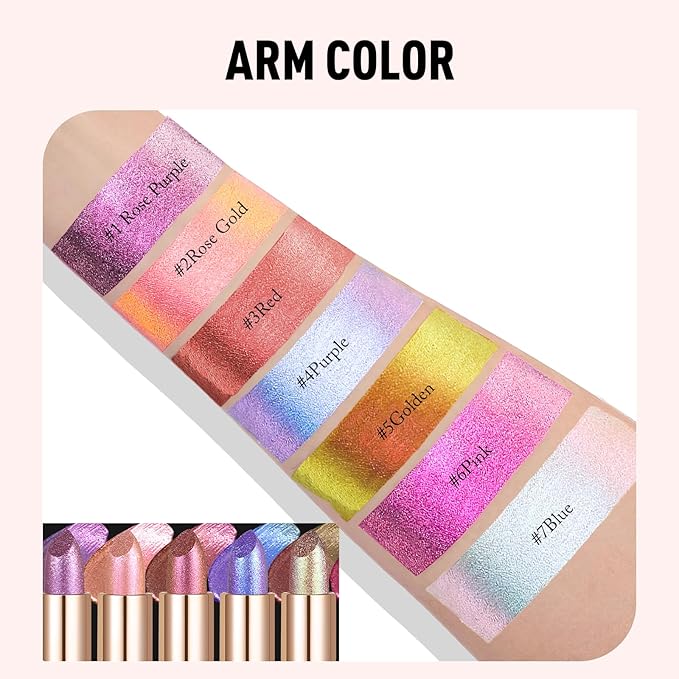 Glitter Lipstick Makeup, Rose Gold Holographic Metallic Lip Stick Long Lasting Lightweight Non-Sticky Hydrating Lip Tinted Full Coverage Sparkling Chameleon Lipstick for Women