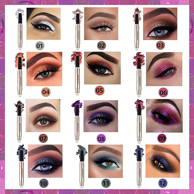 Eyeshadow stick and Makeup Brush Smooth Cream Shimmer Pencil Long Lasting Waterproof Buildable Eye Shadow Hypoallergenic Highlighter Multi-Dimensional eyes Look Glitter Primer Palette