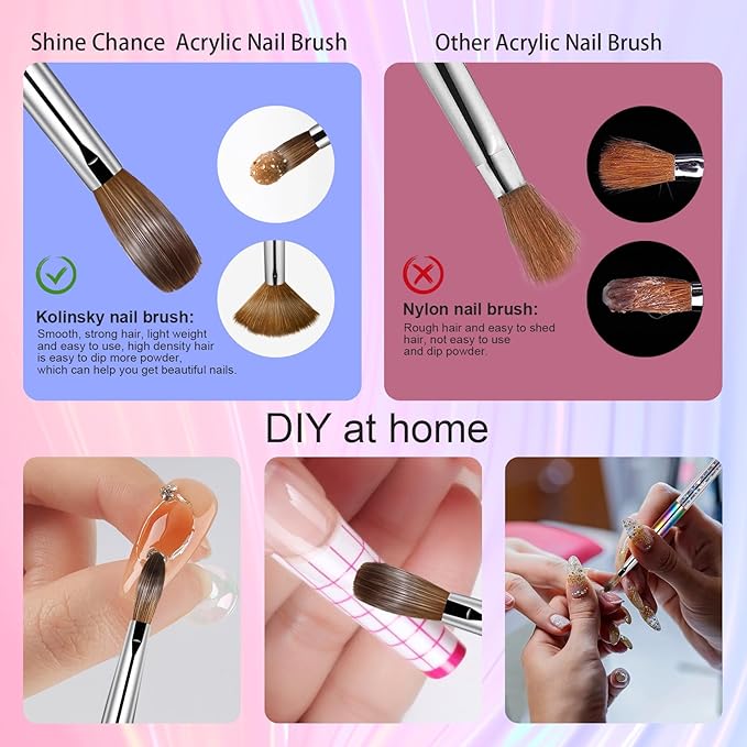 Acrylic Nail Brush Size 10, 100% Real Kolinsky Art Nail Brush for Acrylic Powder Application, Handmade Women Manicure Nail Extension Tool for Professional DIY Home Salon and Beginners
