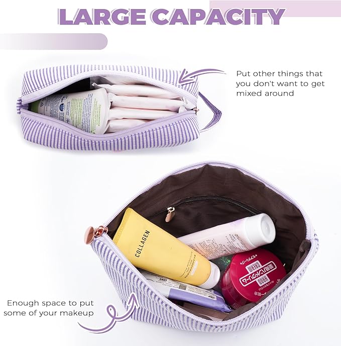 Personalized Makeup Bag for Women Girls - Fashion Cosmetic Bag Trendy Travel Toiletry Bag with Initials Letter - Teen Gifts - Lavender,V