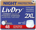 LivDry XXL Overnight Adult Diapers for Women and Men, Incontinence Underwear, XX-Large, 48-Pack