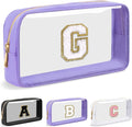 Personalized Initial Letter Clear Makeup Bag,Preppy Small Nylon&PVC Cosmetic Zipper Bag with Chenille Letter,Travel Skincare Toiletry Bag,Monogram Christmas Gift for Teen Girls Women,G