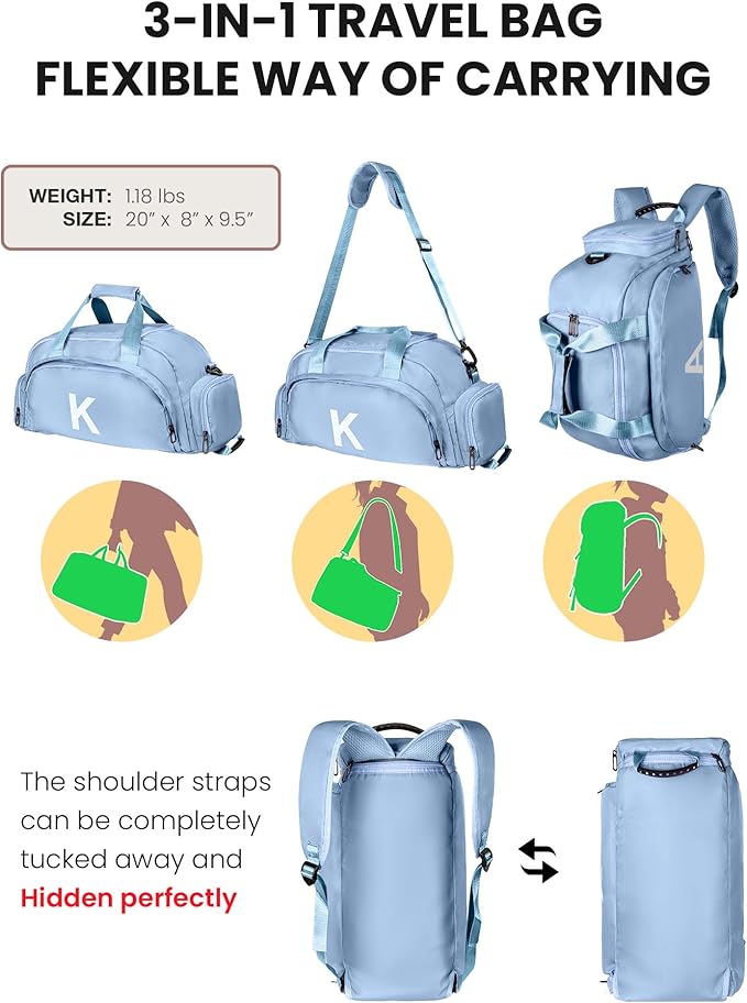 Sweet 16 Gifts for Girls, Initial Gym Bags with Shoe Compartment, Dance Bag for Girls, Monogram Kid Overnight Bags, Travel Duffle Tote-Perfect for Ballet Sport Gymnastics Cheer (Letter T)