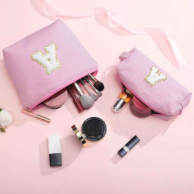 YOOLIFE Cute Gifts Travel Makeup Bag - Pink Travel Cosmetic Bag for Women Yoga, Picnic, Personalized Best Friend Birthday Gifts with Monogram
